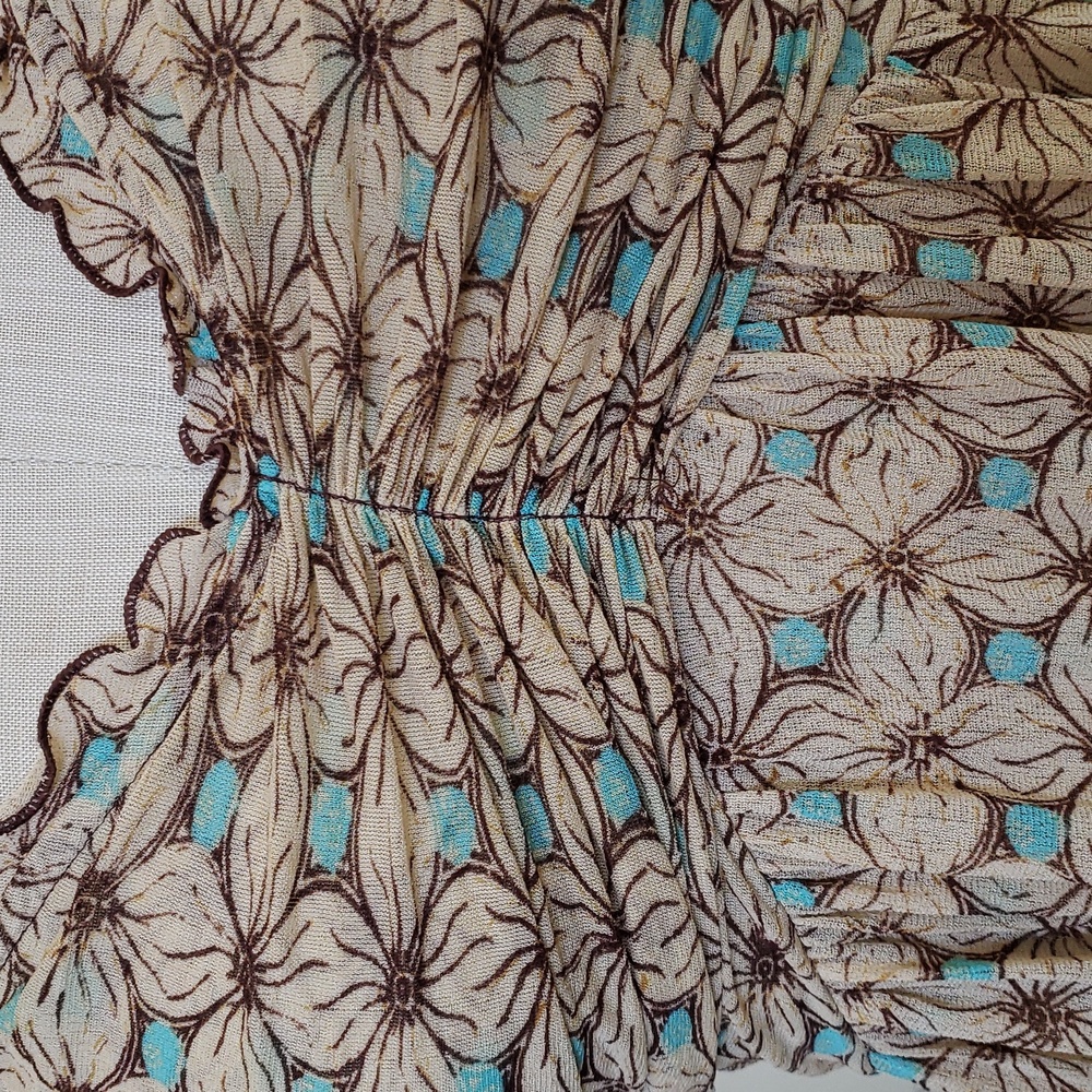 💐 Vintage Diane von Furstenberg Silk Strapless Boho Dress Beige Turquoise  • 8 - Picture 8 of 13